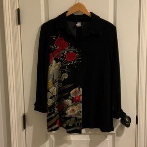 Elegant Black Oriental Floral Women's Top